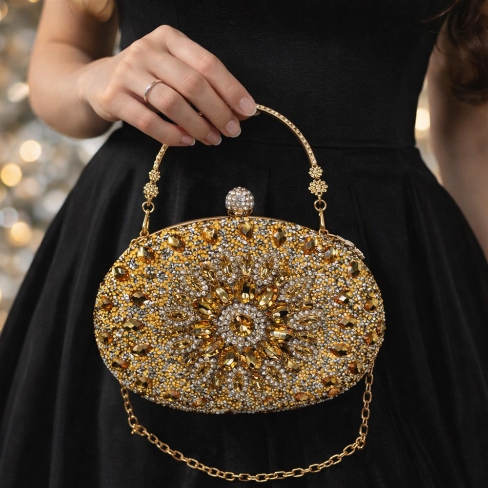 Gold Jeweled Evening Clutch - Elegant Sparkle